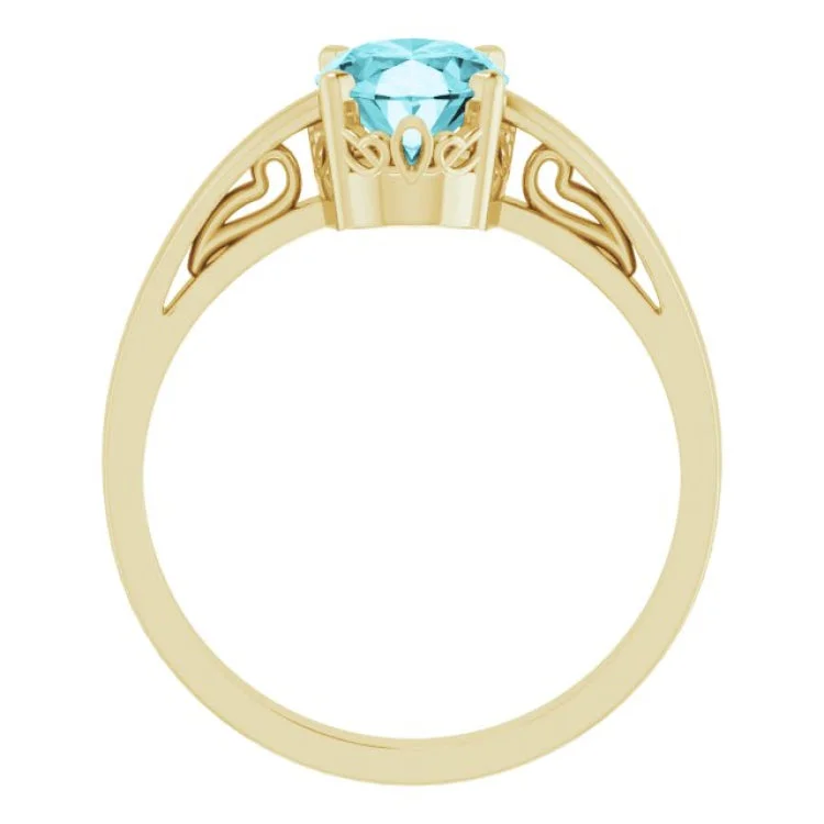 14K Yellow Natural Blue Zircon Solitaire Ring