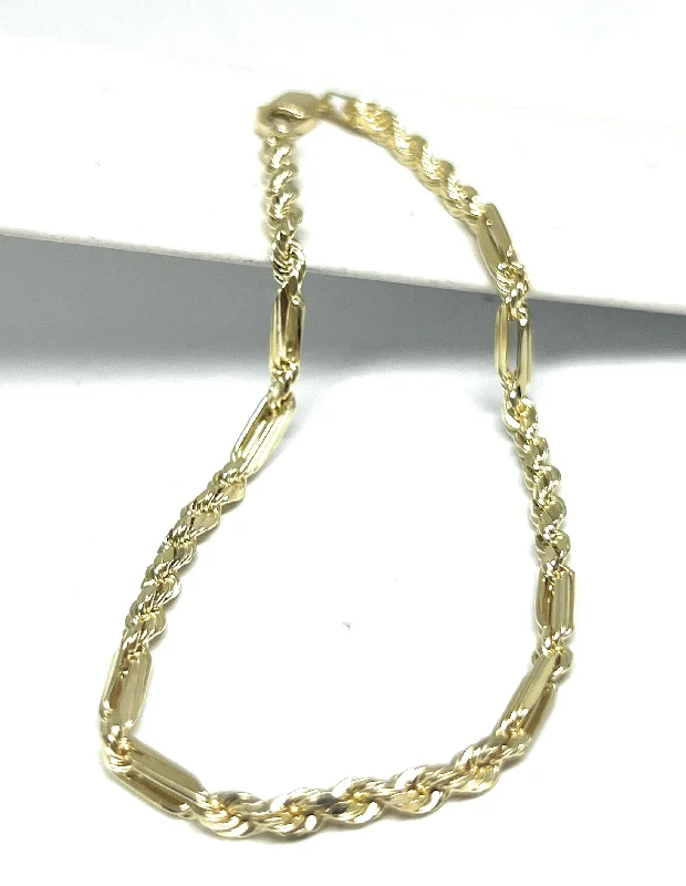 10k Solid Gold Milano Rope "FIGAROPE" BRRACELET 7-8 inch 3mm (SEMI-HOLLOW STYLE)