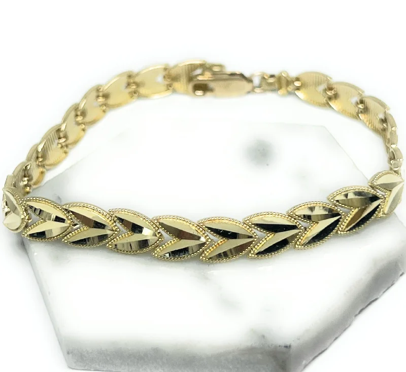 10k Solid Gold Yellow STAMPATO LEAF V-LINK 7.5-8 INCH 5.3MM BRRACELET