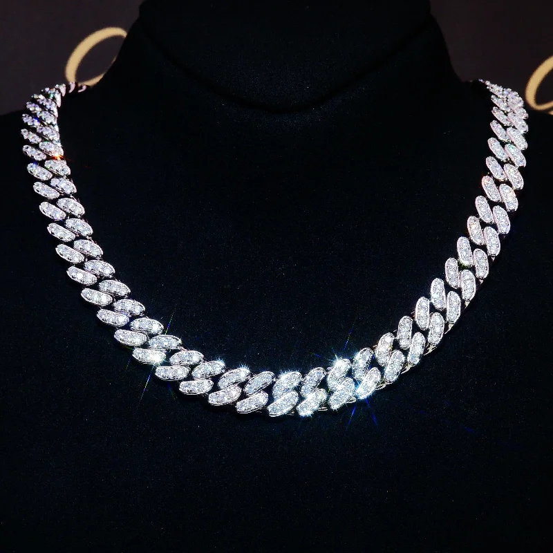 13mm 18K White/Gold-Plated Seamless Iced Cuban Chain