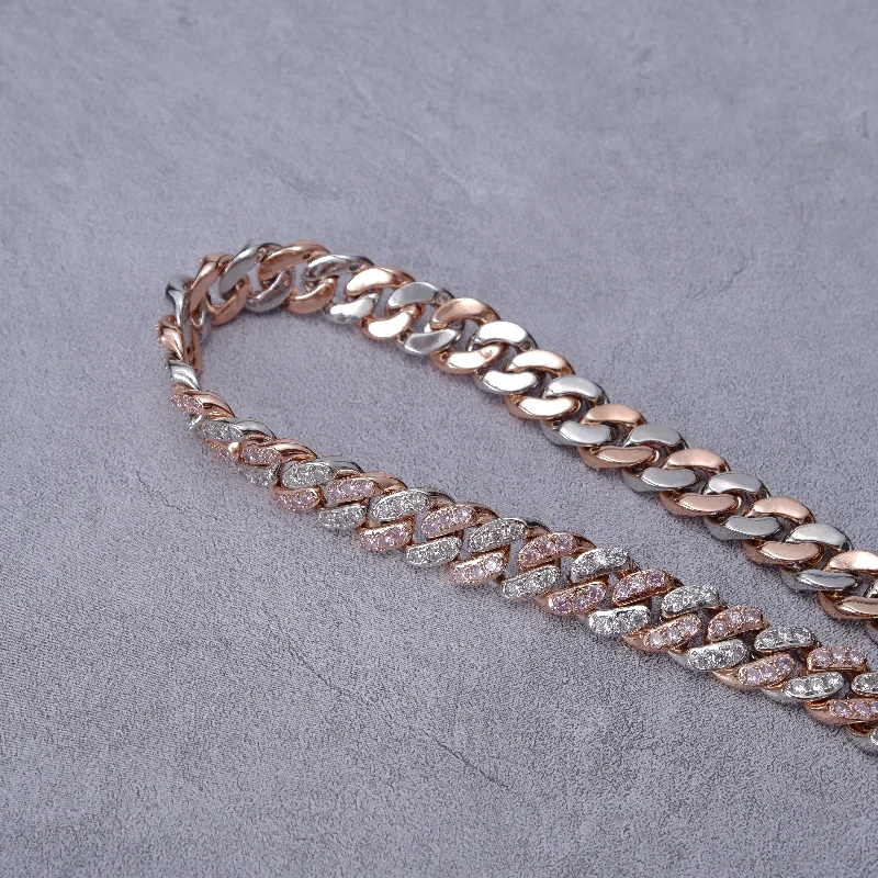 13mm 18K WhiteGold-Plated Pink Iced Cuban Chain