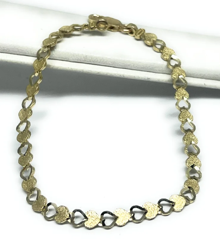 14k Solid Gold Yellow HEARTS 7.5 INCH 4.5MM BRRACELET