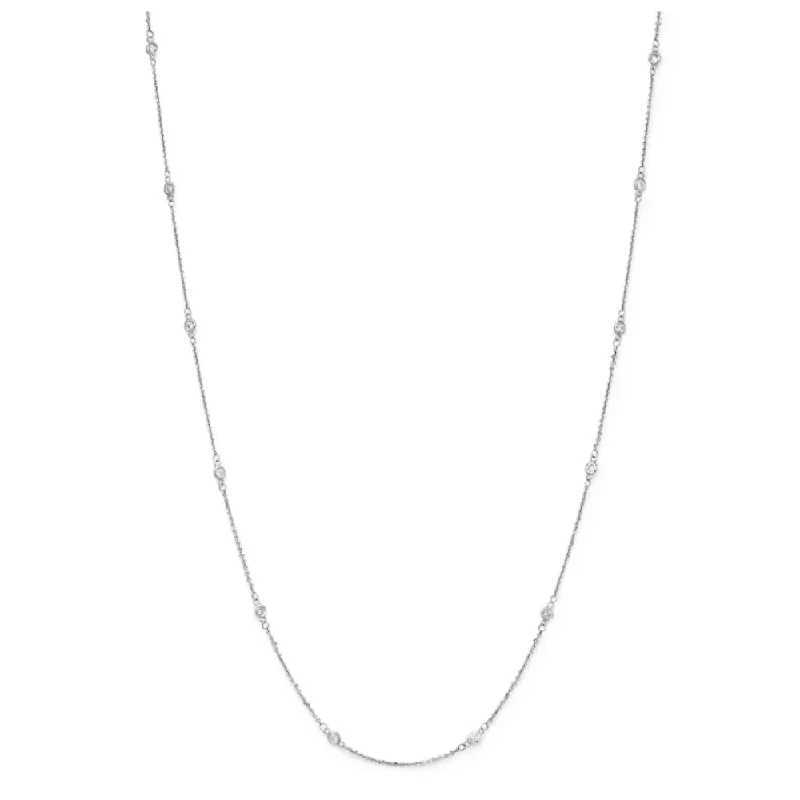 14k White Gold Diamond Station Necklace 18"