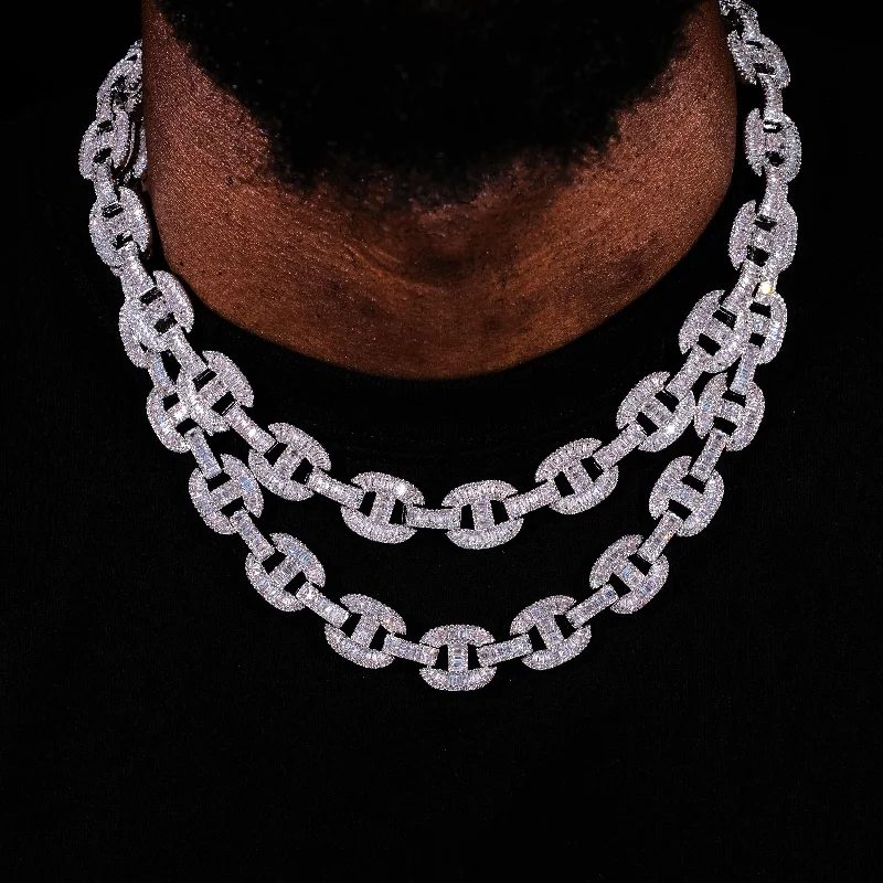 15mm Baguette Mariner Chain White Gold