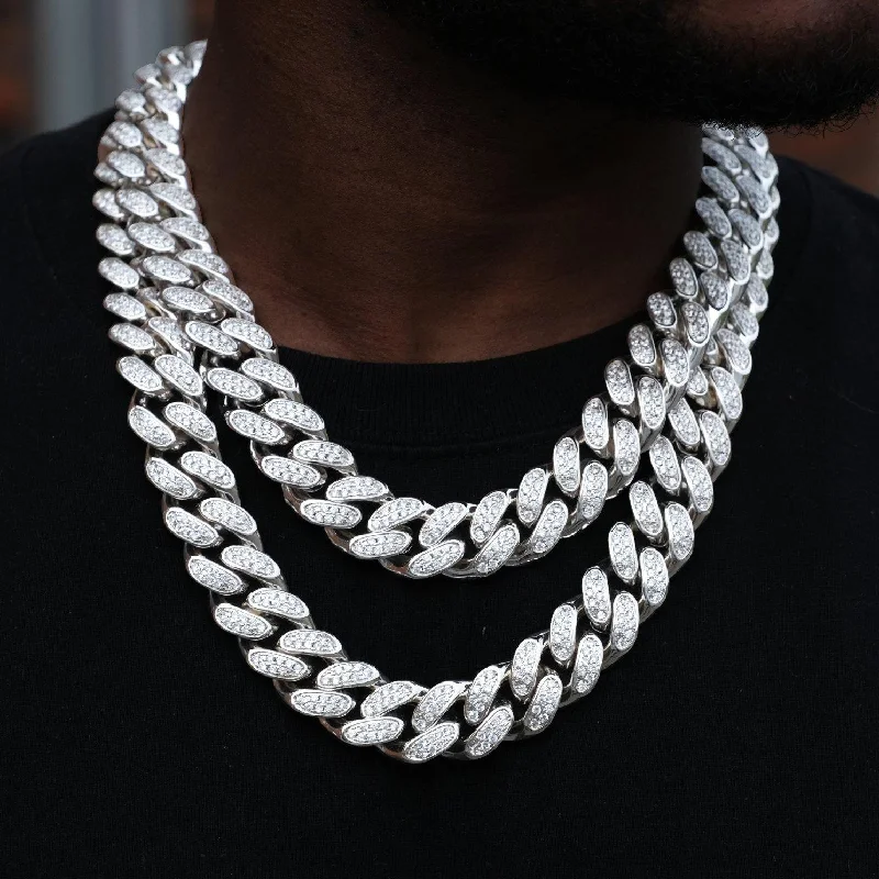 19mm Box Clasp Iced Cuban Link Chain in White Gold