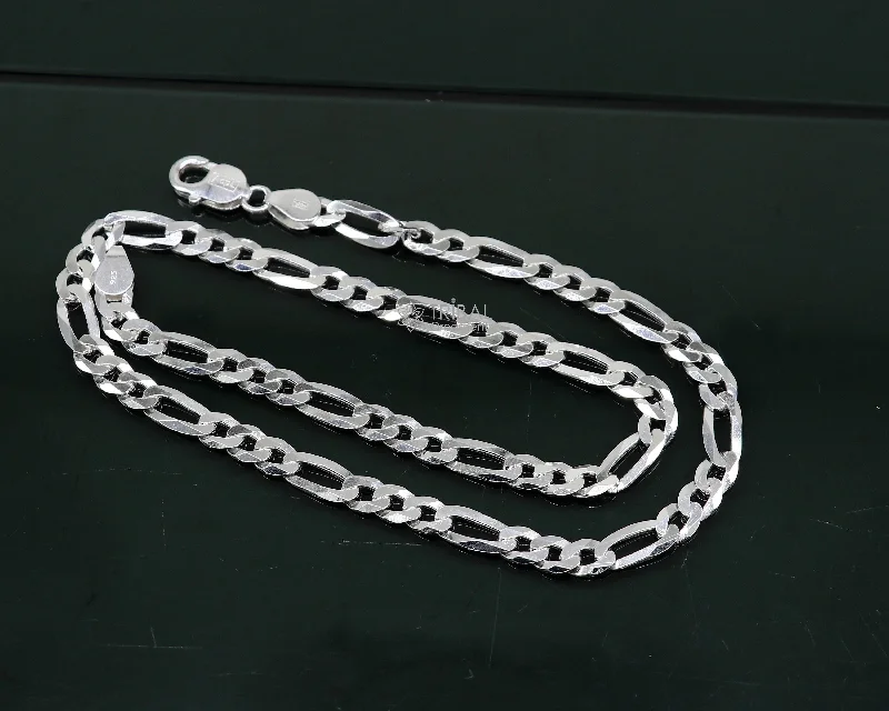 20" 7 MM 925 sterling silver handmade solid figaro chain stylish silver chain necklace, unisex chain best gifting jewelry from India ch230