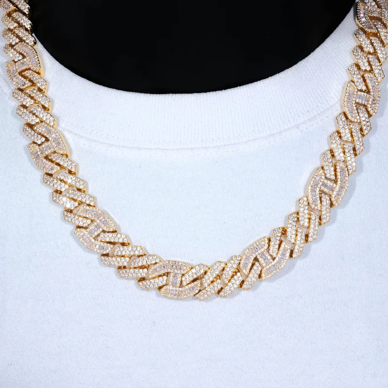 15mm Prong Baguette Curb Chain 18K Gold