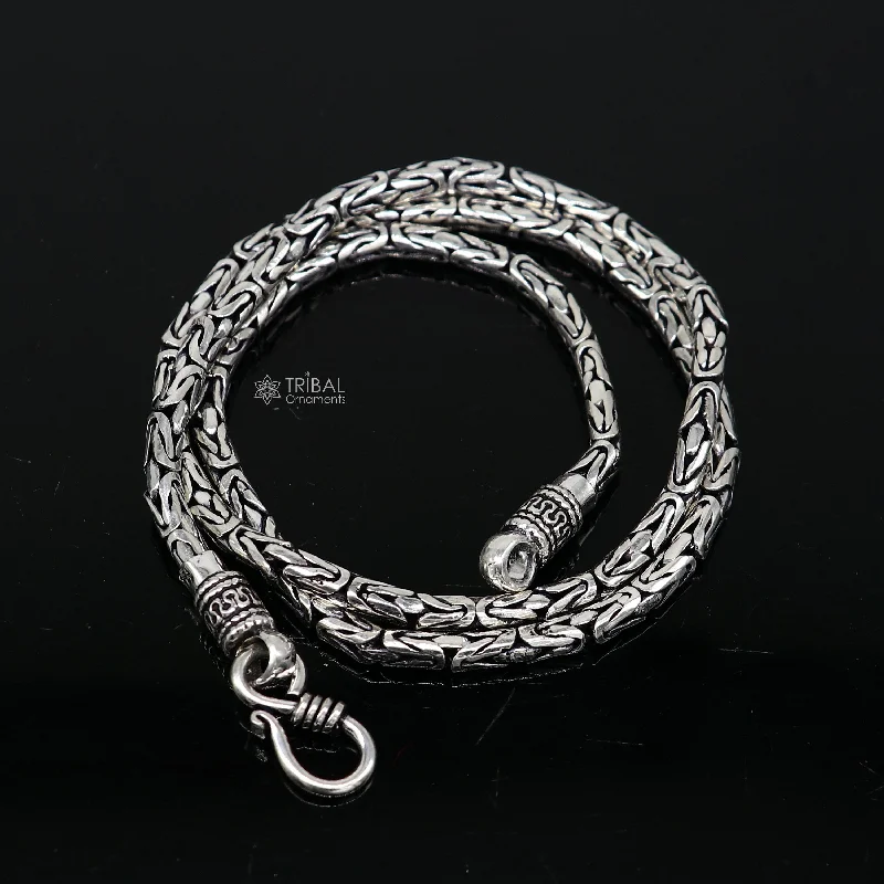 4mm 925 sterling silver handmade solid vintage byzantine design chain heavy  necklace, amazing luxury royal gifting designer jewelry ch563