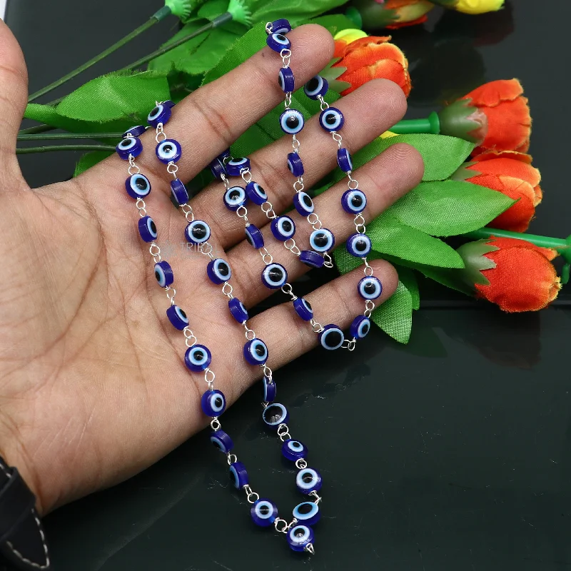 54 beads Jaap/ japa mala evil eyes beads handmade necklace chain 925 silver chain necklace meditation necklace ch561