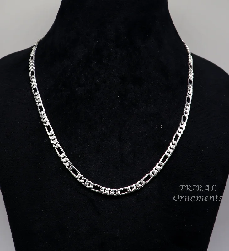 925 sterling silver 20 inches long 4mm handmade amazing figaro chain necklace excellent gifting jewelry from Rajasthan india nch173