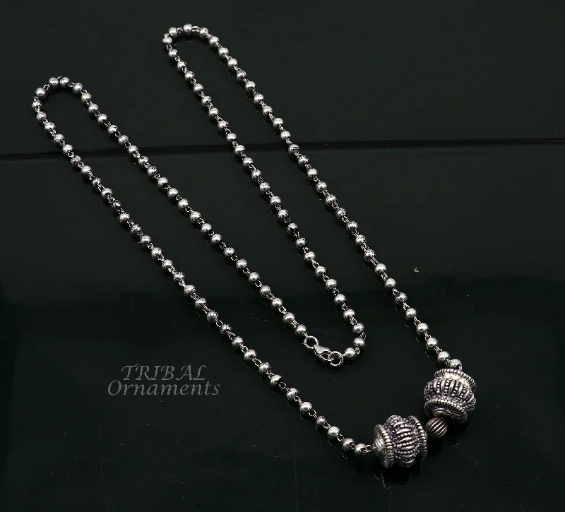 925 sterling silver 4mm beads ball chain necklace with gorgeous antique design ball pendant customized tribal classical jewelry set531