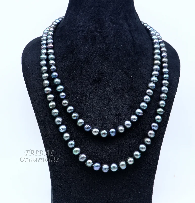 9mm 716 carats fresh water pearl dark gray bright shining beaded 48 inches  necklace chain, looking gorgeous brides groom jewelry pnec01