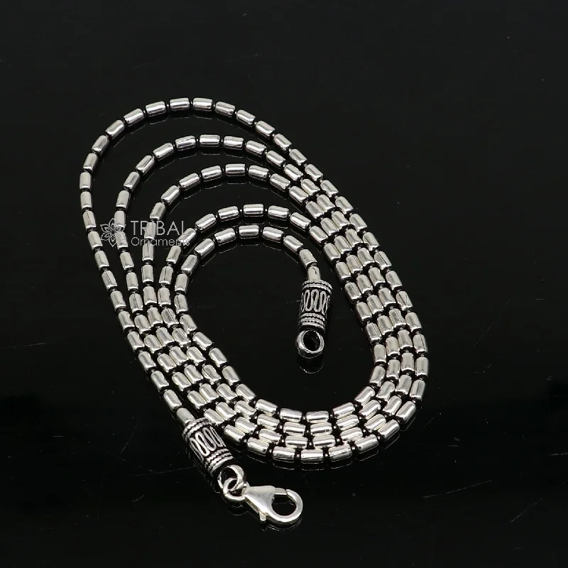 All size 925 sterling silver handmade customized fancy stylish silver beaded chain necklace baht chain best gifting jewelry from India ch562