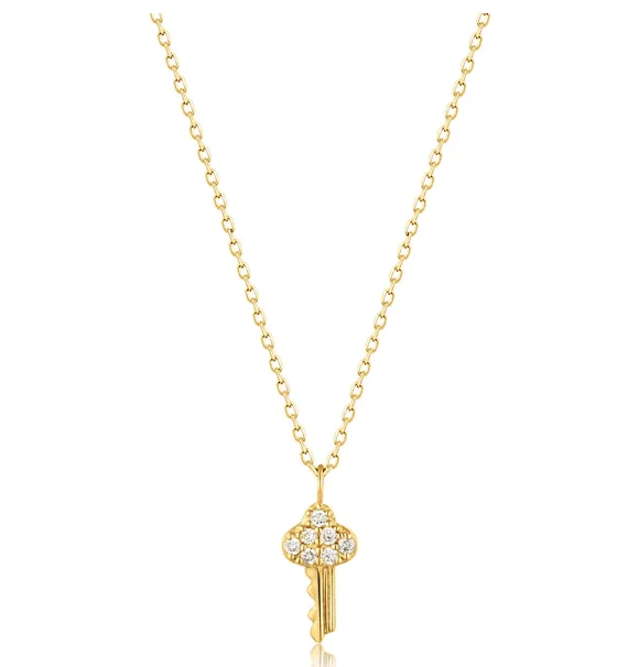 Ania Haie 14K Yellow Gold Round Shape Diamond Key Pendant with a 14K Yellow Gold Link Necklace (0.035ctw)