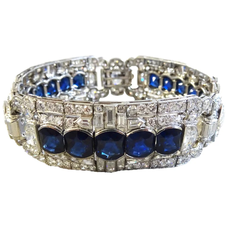 Art Deco Platinum Unheated Sapphire & Diamond Bracelet