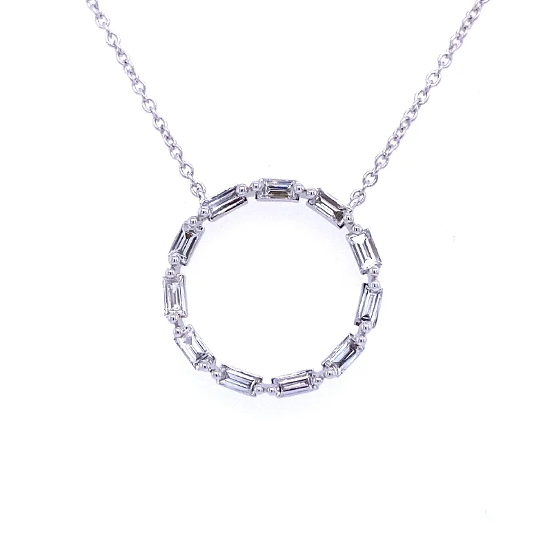 Bremer Jewelry 14K White Gold Straight Baguette Shape Diamonds Circle Pendant with a 14K White Gold Link Necklace (0.45ctw)