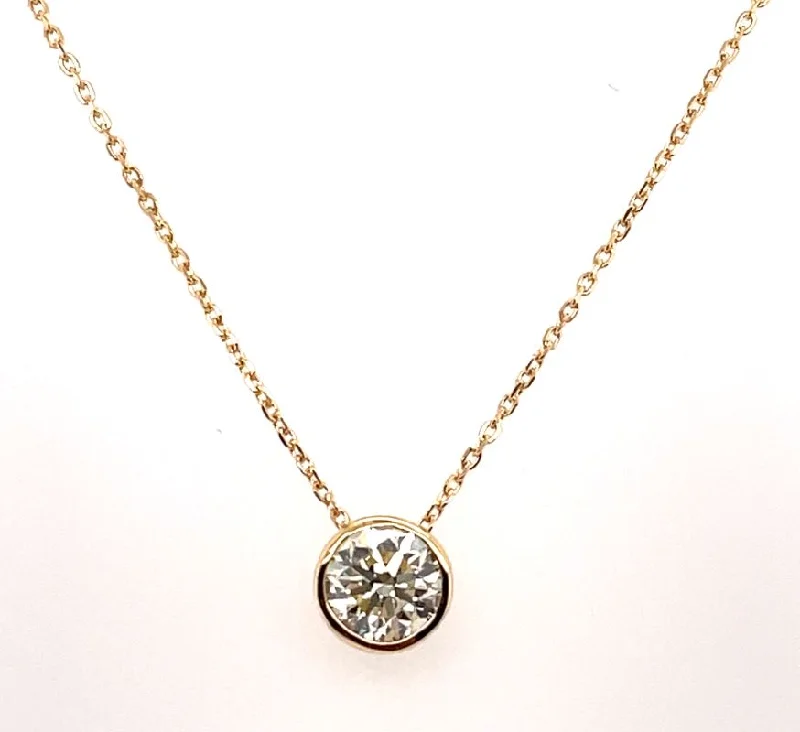 18K Yellow Gold Round Shape Diamond Bezel Necklace (.73ctw)