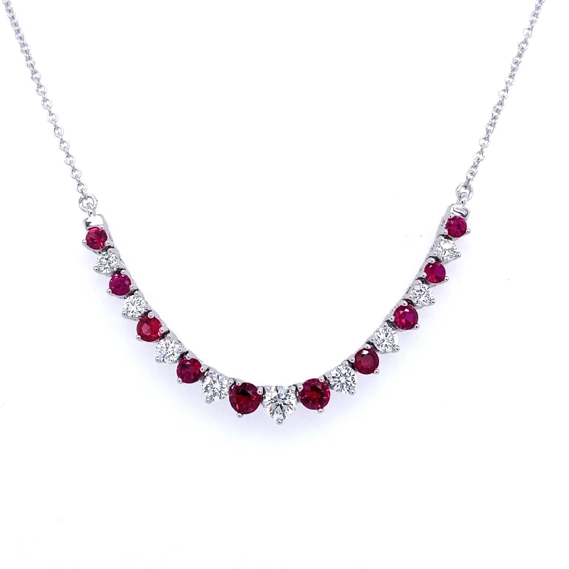 Bremer Jewelry 18K White Gold Rubies and Diamonds Smile Necklace (1.85ctw)