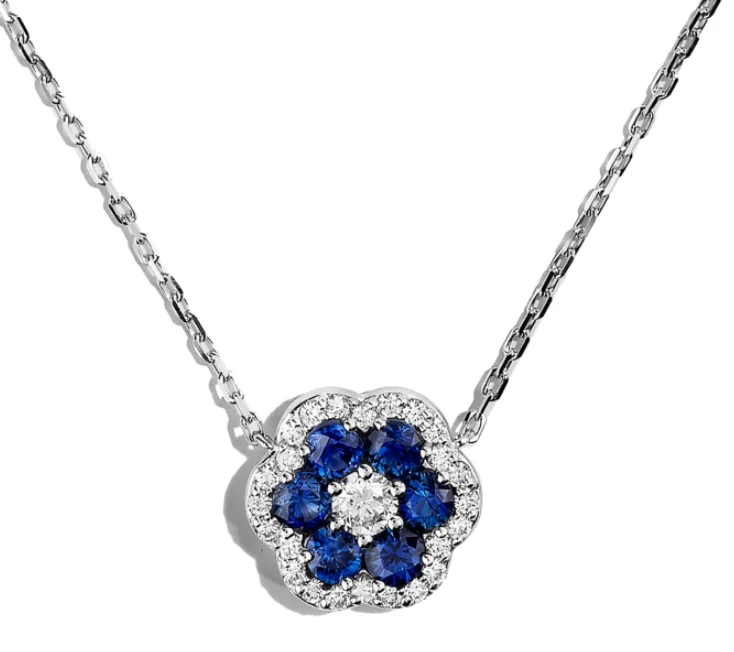 Bremer Jewelry 18K White Gold Sapphires and Diamond Cluster Necklace (1.93ctw)