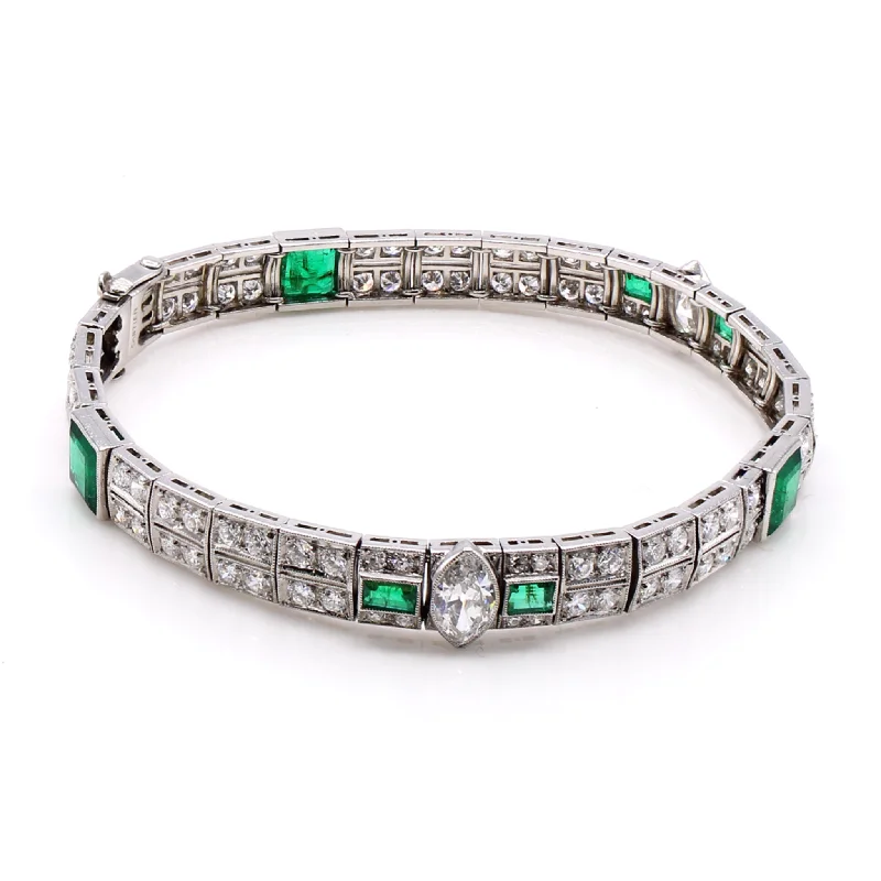 Cartier Art Deco Platinum Diamond & Emerald Bracelet