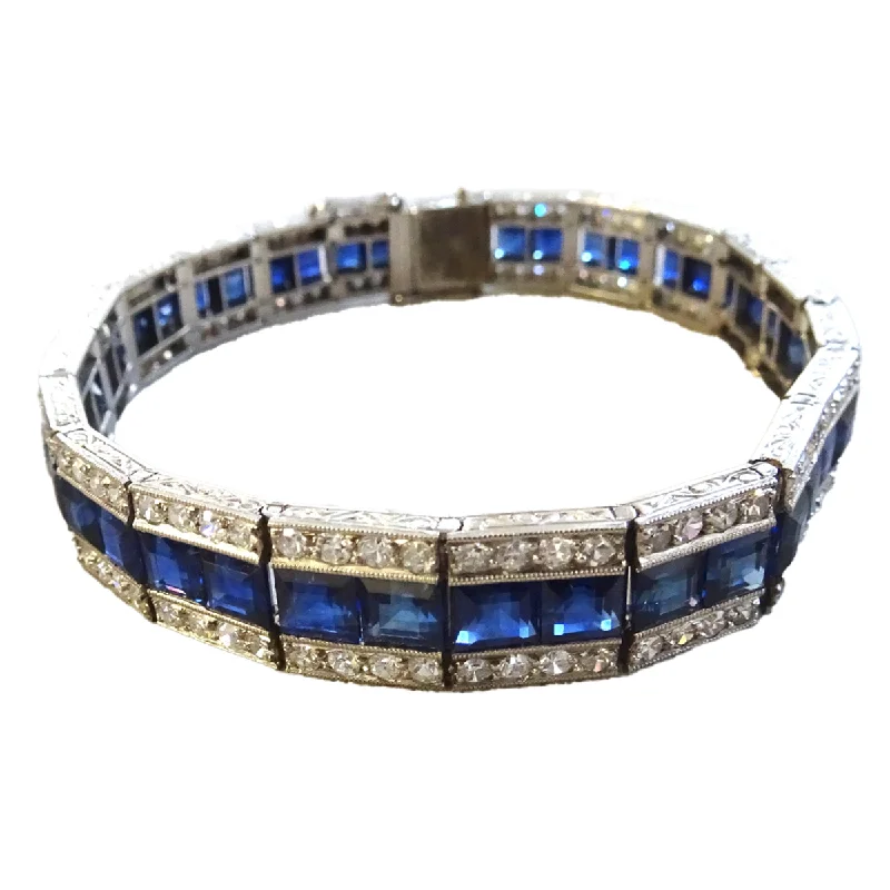 Edwardian Platinum Sapphire & Diamond Bracelet