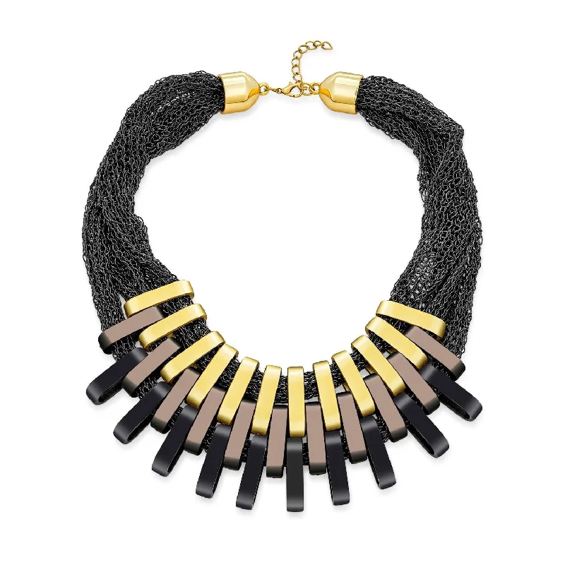 Fashion Black Chain Mail Collar Necklace Tri-Tone Geometric Statement for Women