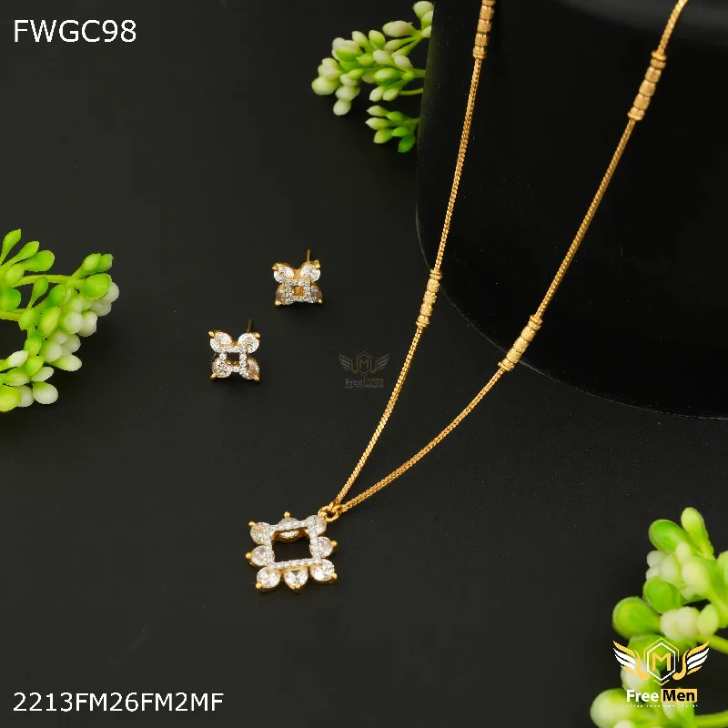 Freemen Dimond with Squar Design gold plated Chain with Earing - FWGC98