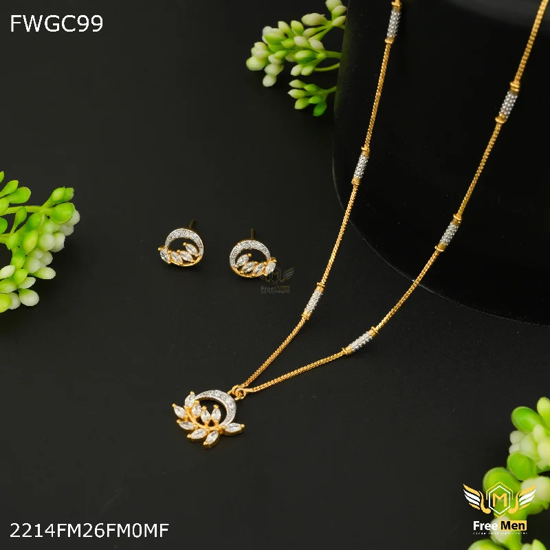 Freemen Leaf with AD Design gold plated Chain with Earing - FWGC99