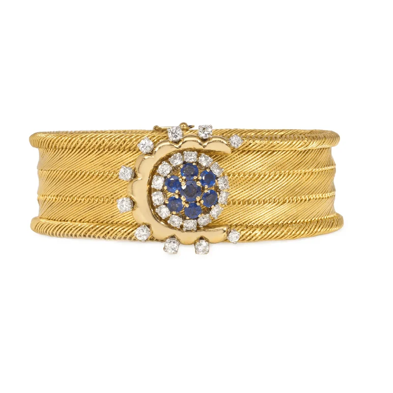 French Retro Platinum & 18KT Yellow Gold Diamond & Sapphire Bracelet