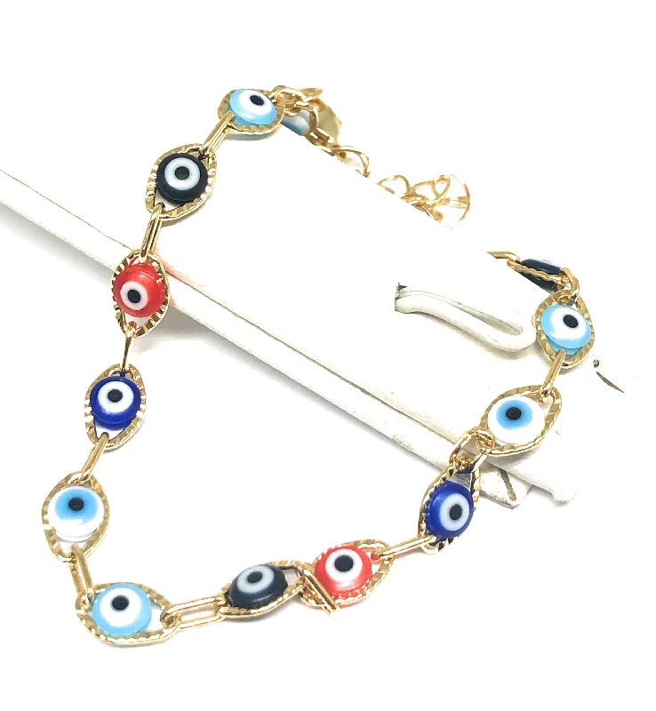 Gold Plated Evil Eye Multi-Color Bracelet 8-10 inch