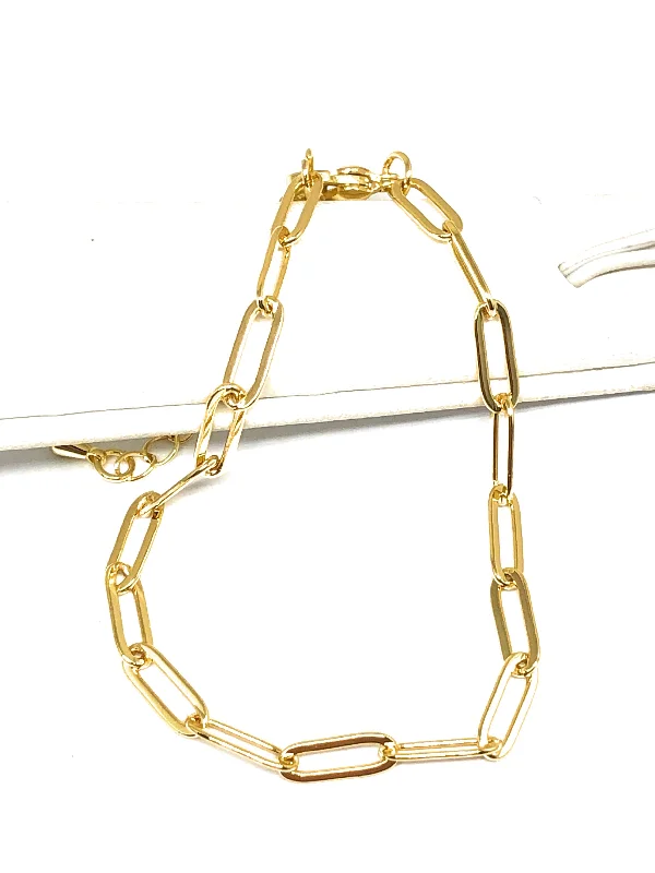 Gold Plated Paper Clip Chain Bracelet 8-9 inch 4mm Width