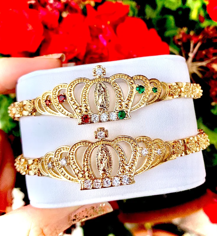 Gold Plated Virgin Mary Crown Bracelet Virgen De Guadalupe Pulsera 8"