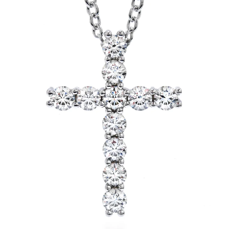 Hearts On Fire 18K White Gold Round Diamond Cross Necklace (0.65ctw)