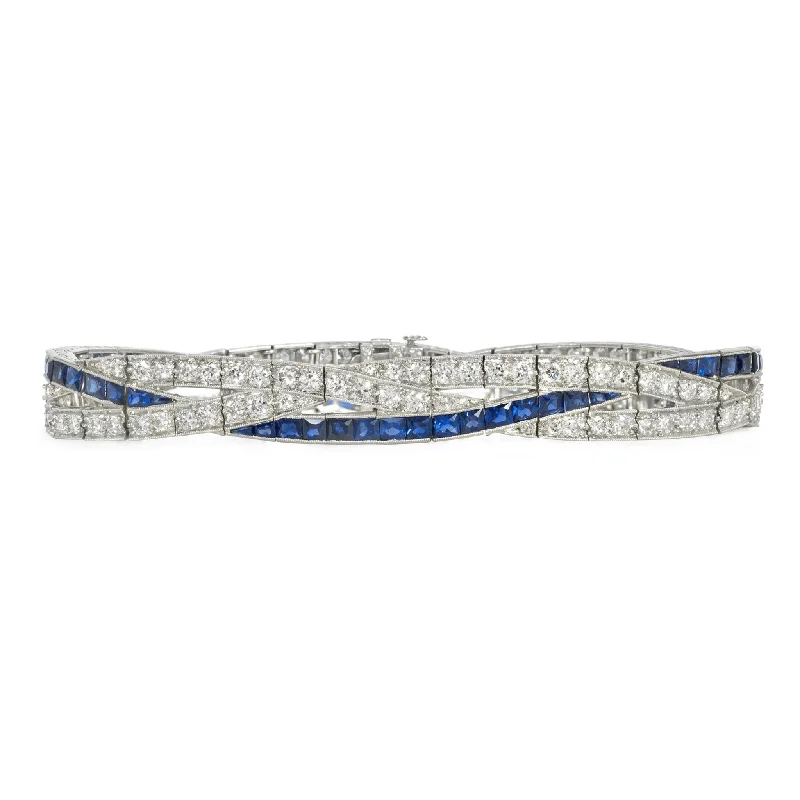 J.E. Caldwell Art Deco Platinum Diamond & Sapphire Bracelet