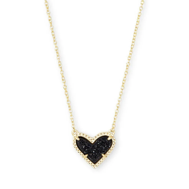 Kendra Scott Ari Heart Gold Pendant Necklace in Black Drusy