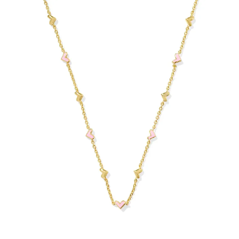 Kendra Scott Haven Heart Strand Necklace in Pink Enamel