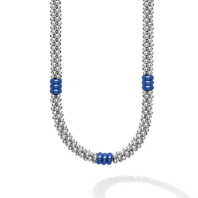 Lagos Blue Caviar Ultramarine Three Bead Station Necklace