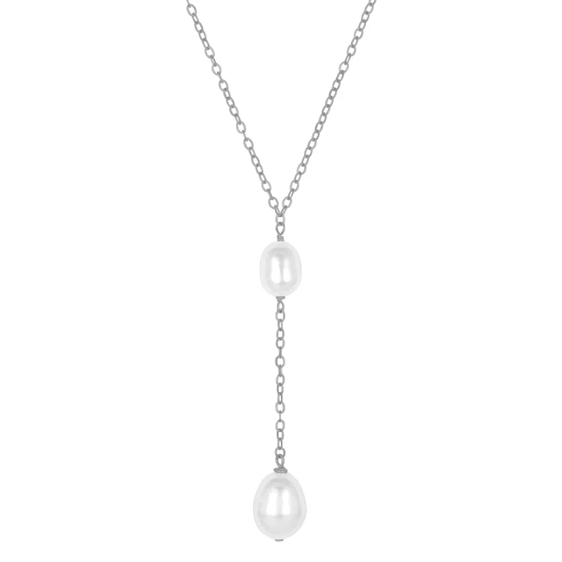 LULA PEAL LARIAT NECKLACE SILVER