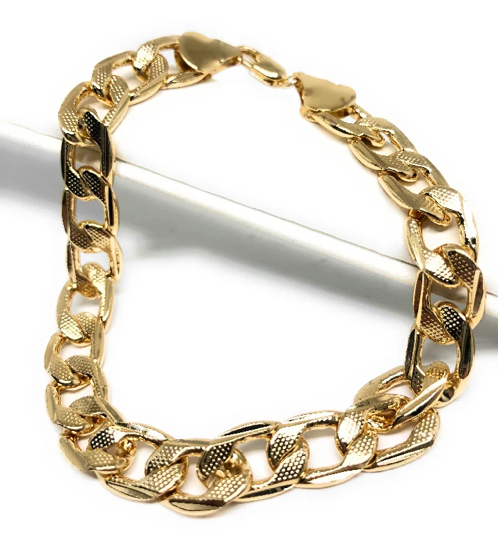 Men’s Gold Plated Cuban Link Bracelet 9” 9mm Width Esclava