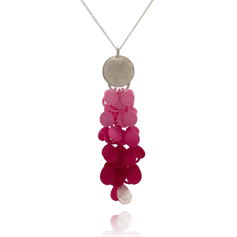 Pink Gradient Leaf and Silver Pendant Necklace