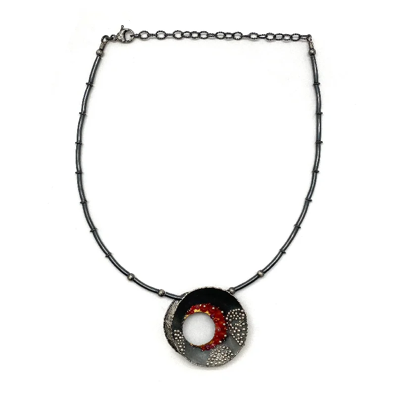 Small Carnelian Beaded Silver Concave Necklace