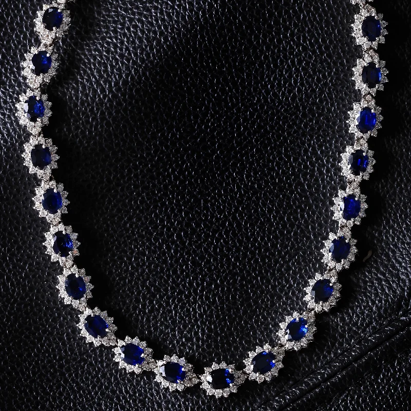 Beauvince Starry Night Necklace (59.08 ct Sapphires & Diamonds) in White Gold