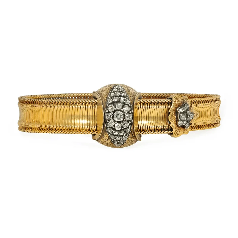 Victorian Silver & 18KT Yellow Gold Diamond Bracelet